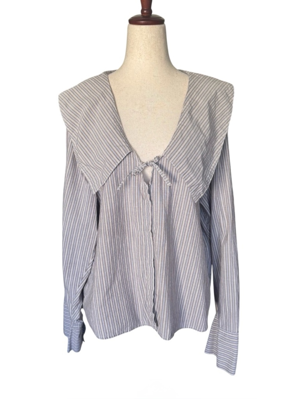 Deiji Studios Collared Tie Shirt in Seas Stripe Size Large